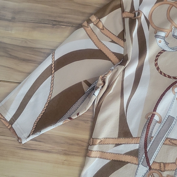 VTG 70s 80s Trompe l' Oeil Equestrian Print Top Med Old Money Preppy Maximalist - Picture 4 of 16